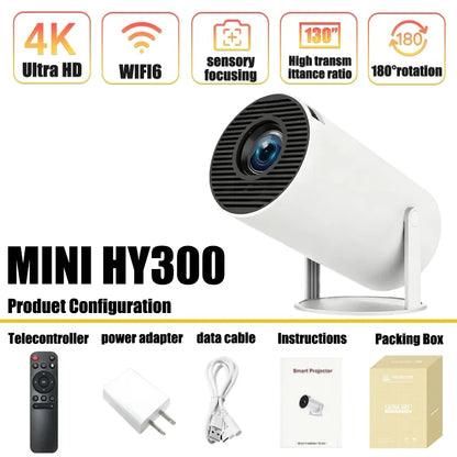 New  Mini HY300  Projector 4K Android 11  Wifi6 290ANSI Allwinner H713 BT5.0 1080P 1280*720P Cinema Outdoor Portable Projetors
