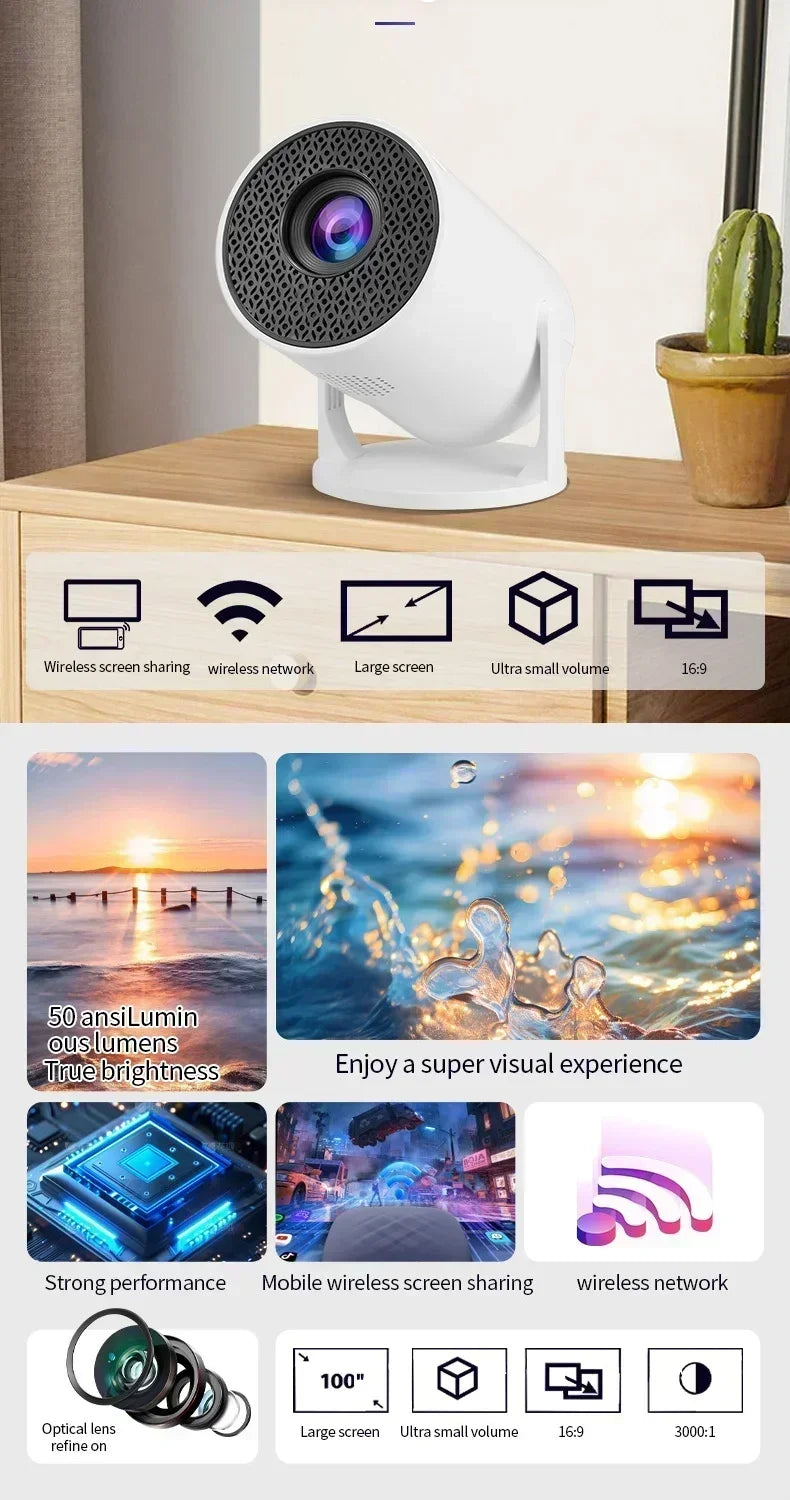 New  Mini HY300  Projector 4K Android 11  Wifi6 290ANSI Allwinner H713 BT5.0 1080P 1280*720P Cinema Outdoor Portable Projetors