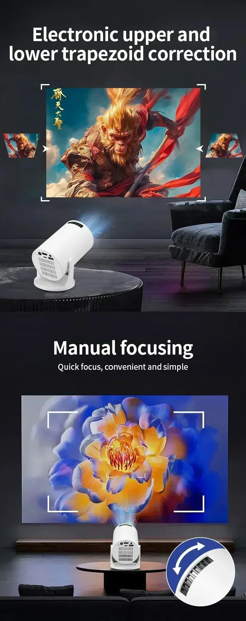 New  Mini HY300  Projector 4K Android 11  Wifi6 290ANSI Allwinner H713 BT5.0 1080P 1280*720P Cinema Outdoor Portable Projetors